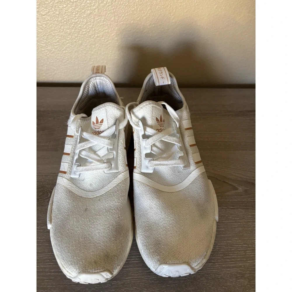 Adidas Boost Women's 9.5 White Rose Gold Stripes Sneakers‎ Shoes Activewear READ